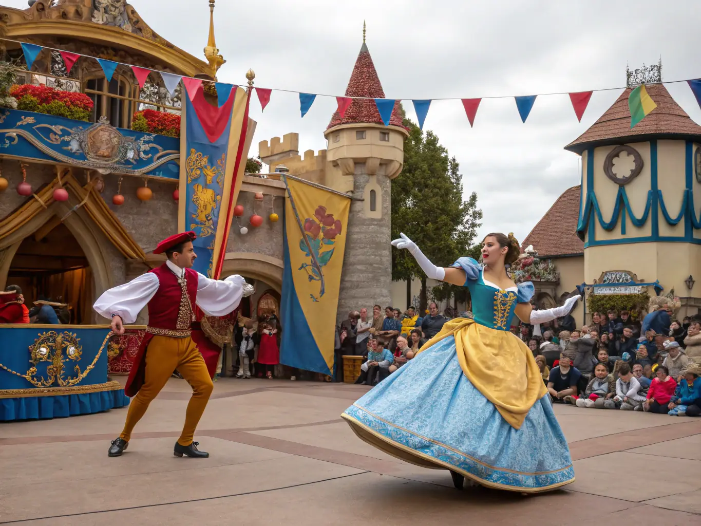 A vibrant image showcasing a traditional French festival with people dancing in traditional attire, capturing the lively atmosphere and cultural richness of the event.