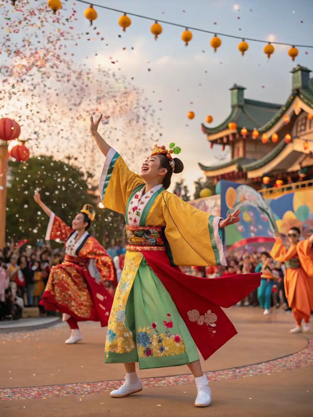A vibrant image of children participating in a traditional French folk dance during a COMITE DES FETES cultural event, showcasing community engagement and cultural preservation.