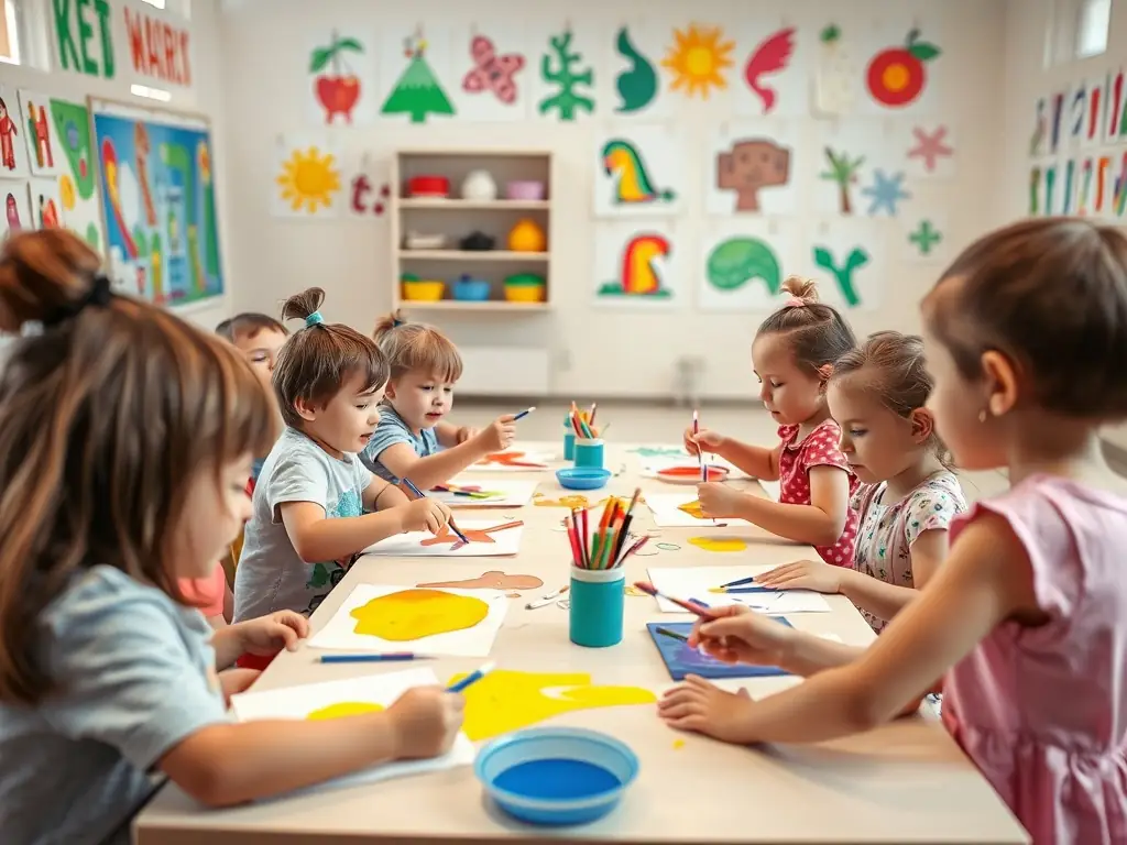 An image depicting participants of all ages engaged in a hands-on art workshop organized by COMITE DES FETES, with paintbrushes, canvases, and various art supplies visible.